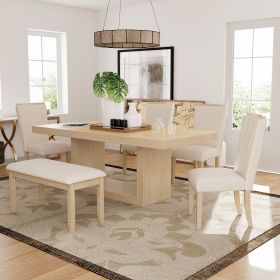 Contemporary 6-Pcs 78 inch Extendable Pedestal Dining Table Set with 18 inch Removable Leaf and Dining Bench, 4 Upholstered Dining Chairs Contemporary 6-Pcs 78 inch Extendable Pedestal Dining Table Set with 18 inch Removable Leaf and Dining Bench, 4 Upholstered Dining Chairs